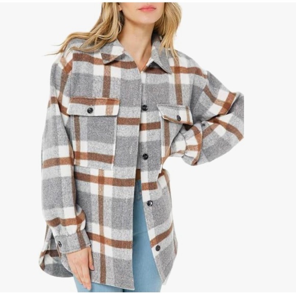 Woman’s Medium Shacket Jacket Coats Long Sleeve Plaid Lapel Button Down - Picture 6 of 9